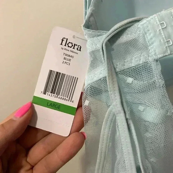 NWT FLORA NIKROOZ  BABY BLUE BABYDOLL LINGERIE SET L - Picture 5 of 7